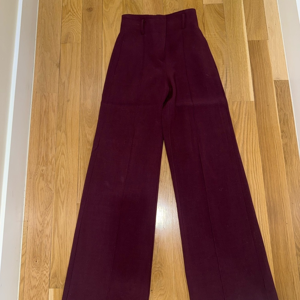 Theory Burgundy Wide Leg Women's Wool Trousers